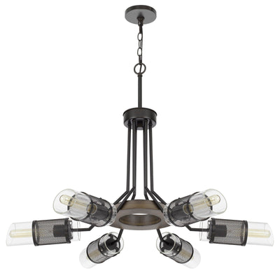 Antique Hardware 60W X 6 SAVONA PINE WOOD/METAL CHANDELIER WITH DOUBLE LAYER GLASS/METAL MESH SHADE. (EDISON BULBS NOT INCLUDED) Chandelier