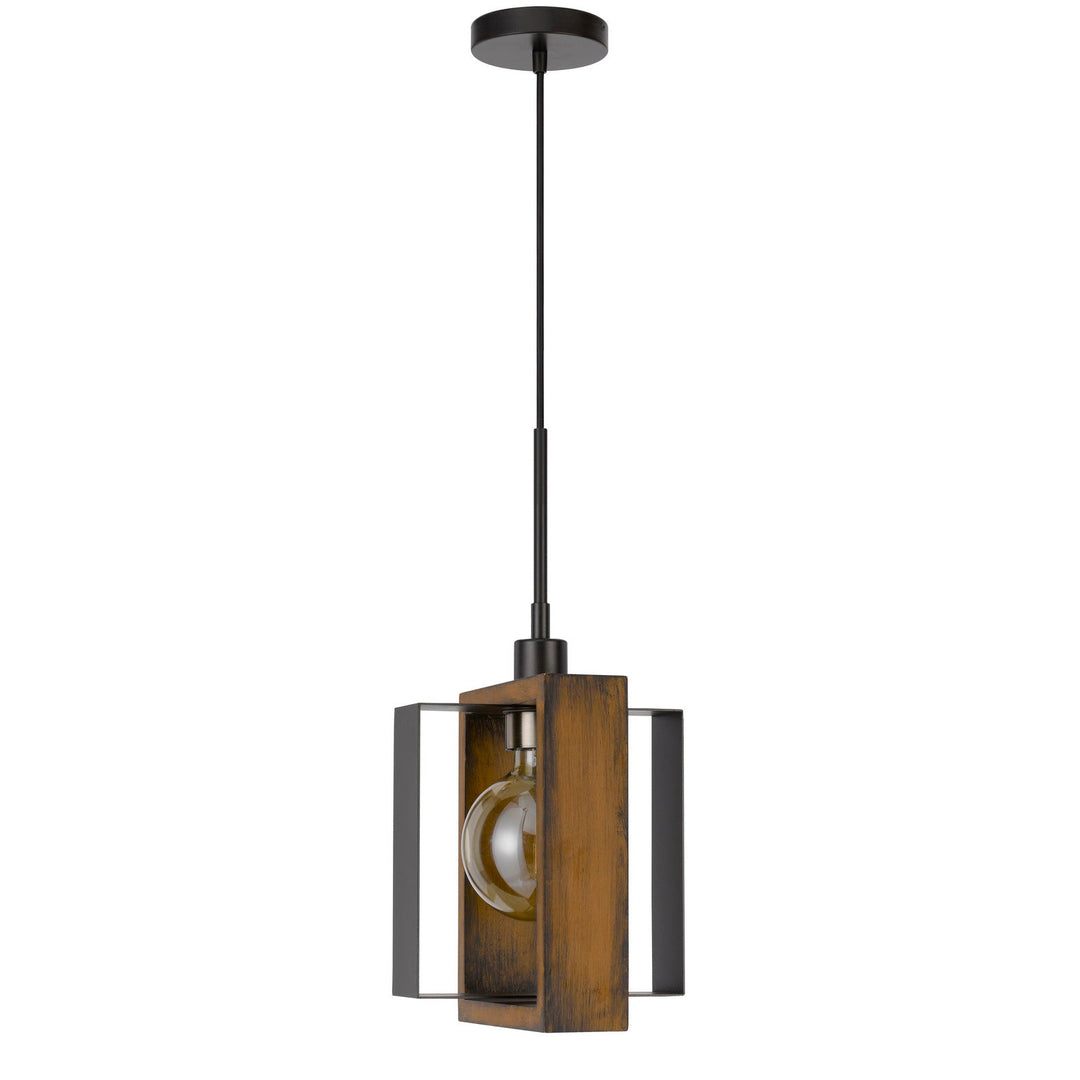 ##Antique Hardware## 60W AGRIGENTO PINE WOOD/METAL MINI PENDANT FIXTURE (EDISON BULB INCLUDED)