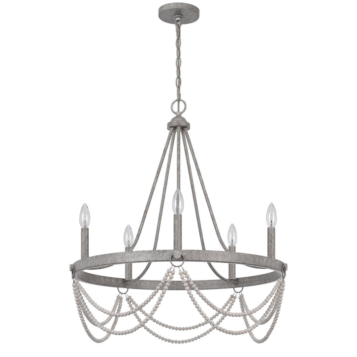 ##Antique Hardware## 60W X 5 ANNISTON BEADED METAL CHANDELIER