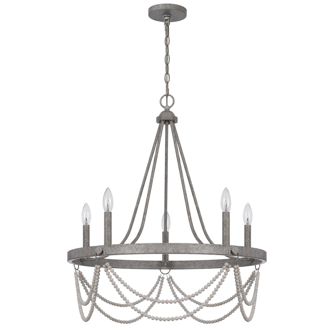 ##Antique Hardware## 60W X 5 ANNISTON BEADED METAL CHANDELIER