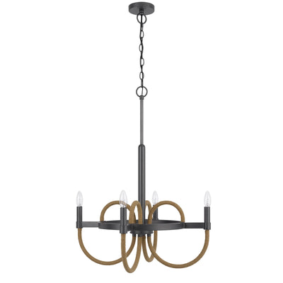 ##Antique Hardware## ROWLAND 60W X 4 METAL/BURLAP ROPED CHANDELIER