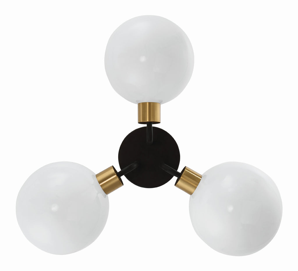 ##Antique Hardware## Gigi 3 Light Black + Aged Brass Semi Flush Mount