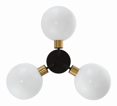 ##Antique Hardware## Gigi 3 Light Black + Aged Brass Semi Flush Mount