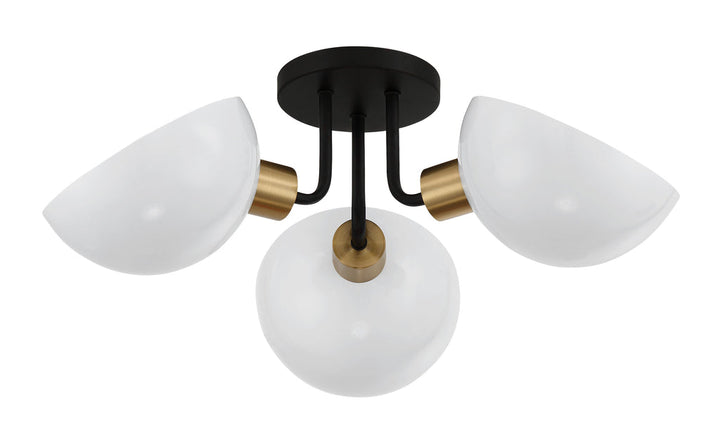 ##Antique Hardware## Gigi 3 Light Black + Aged Brass Semi Flush Mount