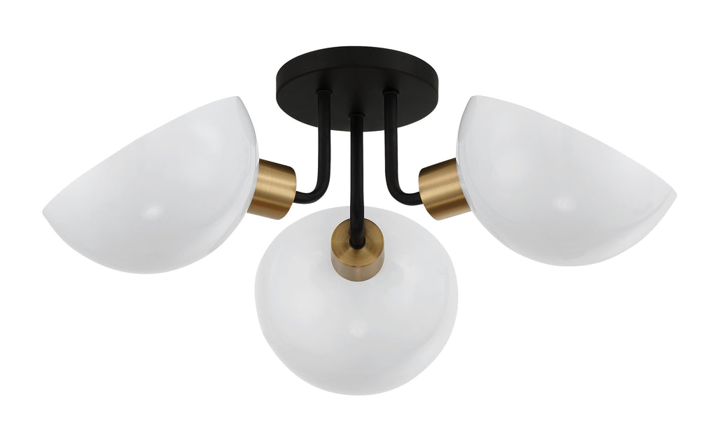##Antique Hardware## Gigi 3 Light Black + Aged Brass Semi Flush Mount