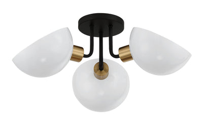 ##Antique Hardware## Gigi 3 Light Black + Aged Brass Semi Flush Mount