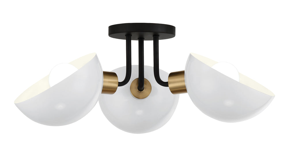 ##Antique Hardware## Gigi 3 Light Black + Aged Brass Semi Flush Mount
