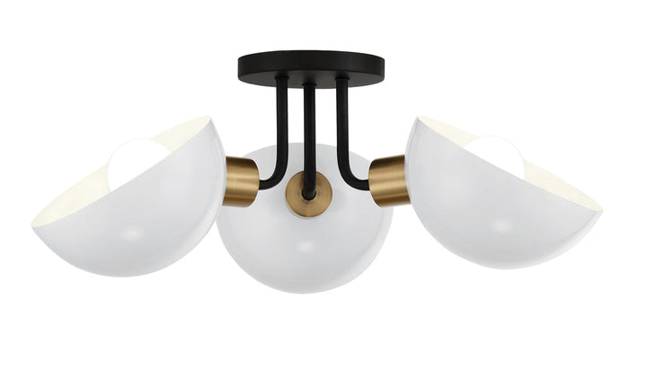 ##Antique Hardware## Gigi 3 Light Black + Aged Brass Semi Flush Mount