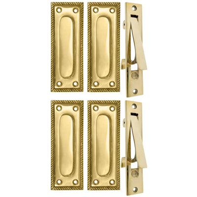 ##Antique Hardware## Georgian Rope Rectangular Pocket Door Set (Several Finishes Available)