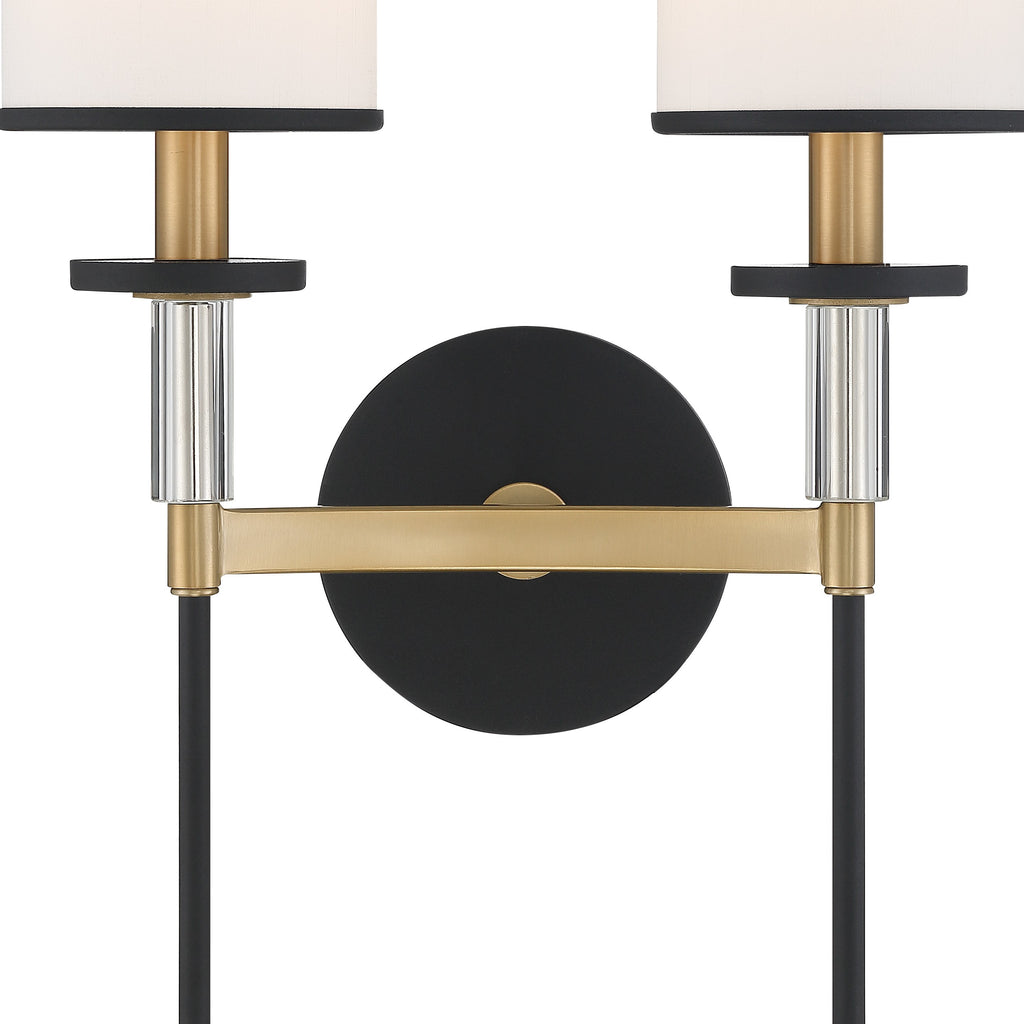 ##Antique Hardware## Hatfield 2 Light Black Forged + Vibrant Gold Sconce