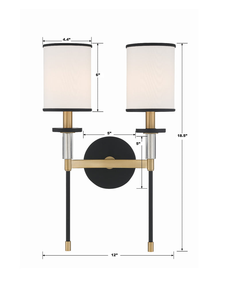 ##Antique Hardware## Hatfield 2 Light Black Forged + Vibrant Gold Sconce