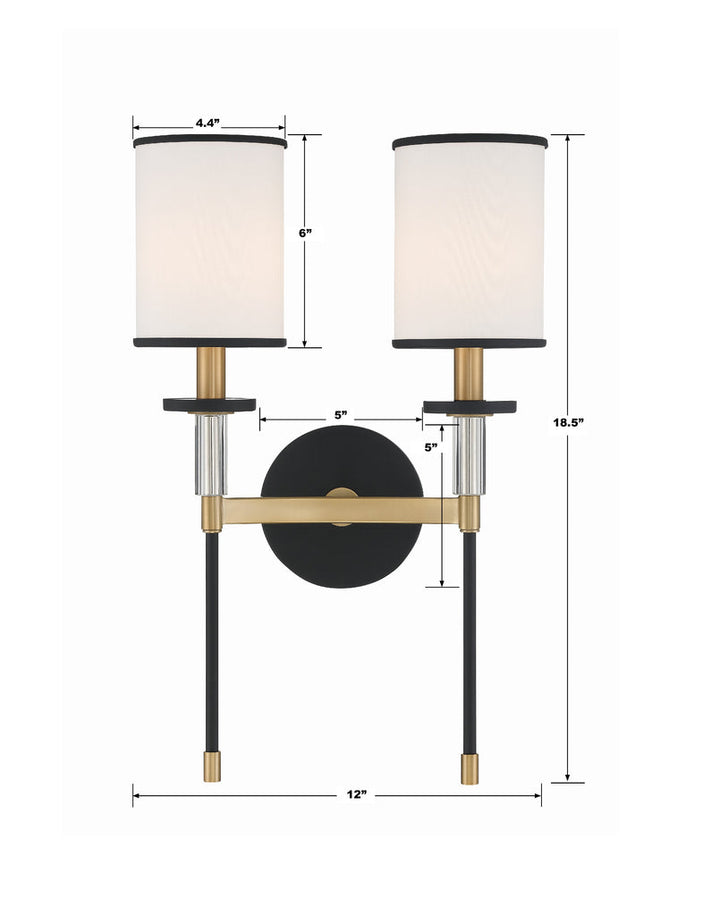 ##Antique Hardware## Hatfield 2 Light Black Forged + Vibrant Gold Sconce