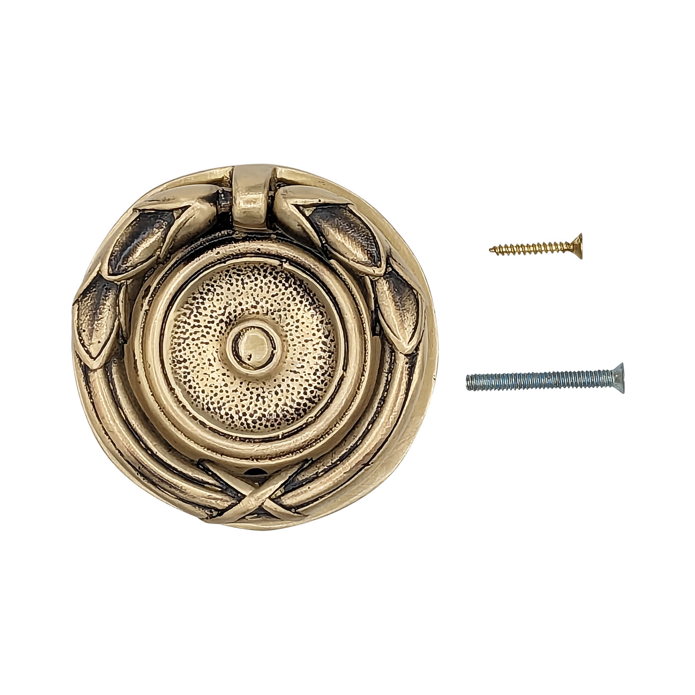 Antique Hardware 2 3/4 Inch Solid Brass Ribbon & Reed Drawer Ring Pull MISSION RING PULLS