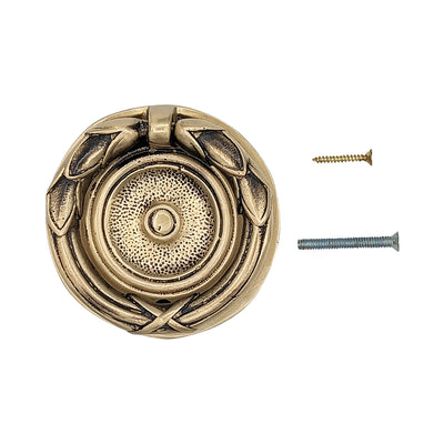 Antique Hardware 2 3/4 Inch Solid Brass Ribbon & Reed Drawer Ring Pull MISSION RING PULLS