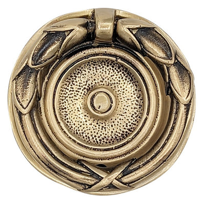 Antique Hardware 2 3/4 Inch Solid Brass Ribbon & Reed Drawer Ring Pull MISSION RING PULLS