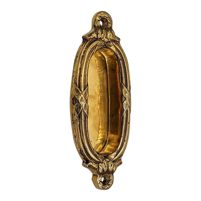 ##Antique Hardware## 4 1/3 Inch Solid Brass Ribbon & Reed Door Pull
