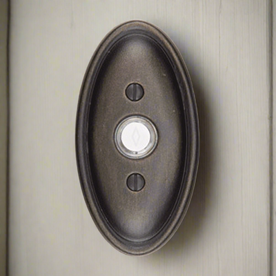 Antique Hardware 4 1/2 Inch Solid Brass Lost Wax Doorbell Button with Oval Rosette Door Bells & Chimes