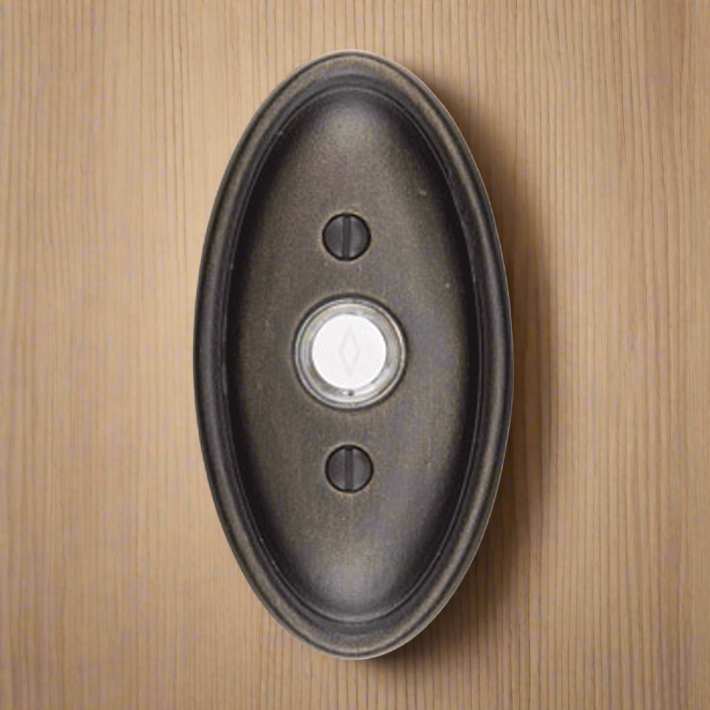 Antique Hardware 4 1/2 Inch Solid Brass Lost Wax Doorbell Button with Oval Rosette Door Bells & Chimes