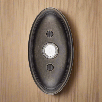 Antique Hardware 4 1/2 Inch Solid Brass Lost Wax Doorbell Button with Oval Rosette Door Bells & Chimes