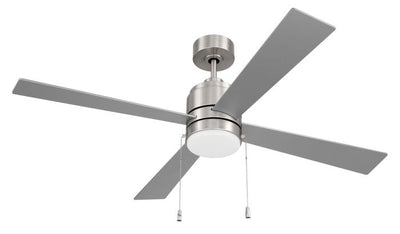 Antique Hardware 52" McCoy 4-Blade w/ Pull Chain in Brushed Polished Nickel w/ Brushed Nickel Blades Ceiling Fan
