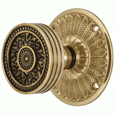 ##Antique Hardware## Feather Rosette Door Set with Rice Pattern Door Knobs (Several Finishes Available)