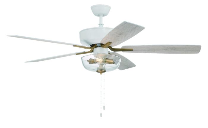 ##Antique Hardware## 52" Pro Plus 101 in White/Satin Brass w/ White/Washed Oak Blades