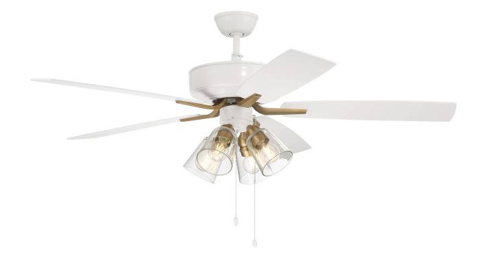 ##Antique Hardware## 52" Pro Plus 104 in White/Satin Brass w/ White/Washed Oak Blades
