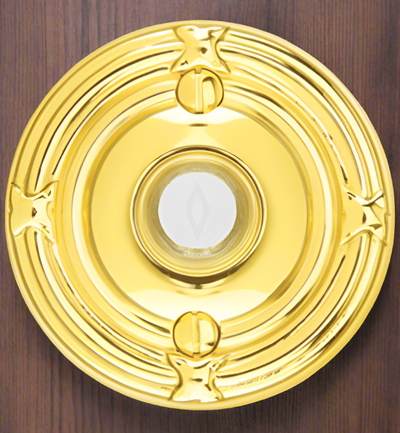 Antique Hardware 2 3/4 Inch Solid Brass Doorbell Button with Ribbon & Reed Rosette Door Bells & Chimes