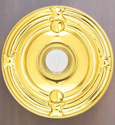 Antique Hardware 2 3/4 Inch Solid Brass Doorbell Button with Ribbon & Reed Rosette Door Bells & Chimes