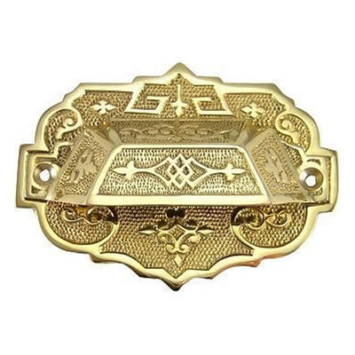 ##Antique Hardware## 4 3/8 Inch Overall (3 1/4 Inch c-c) Solid Brass Eastlake Cup & Bin Pull With Backplate