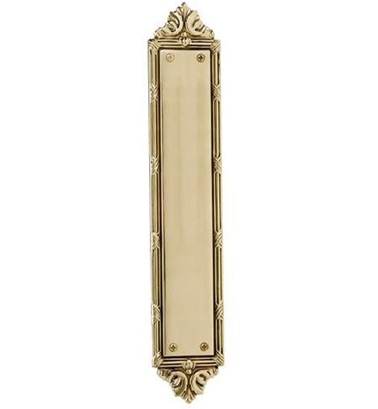 ##Antique Hardware## Open Box Sale Item 13 3/4 Inch Solid Brass Ribbon & Reed Push Plate (Polished Brass Finish)