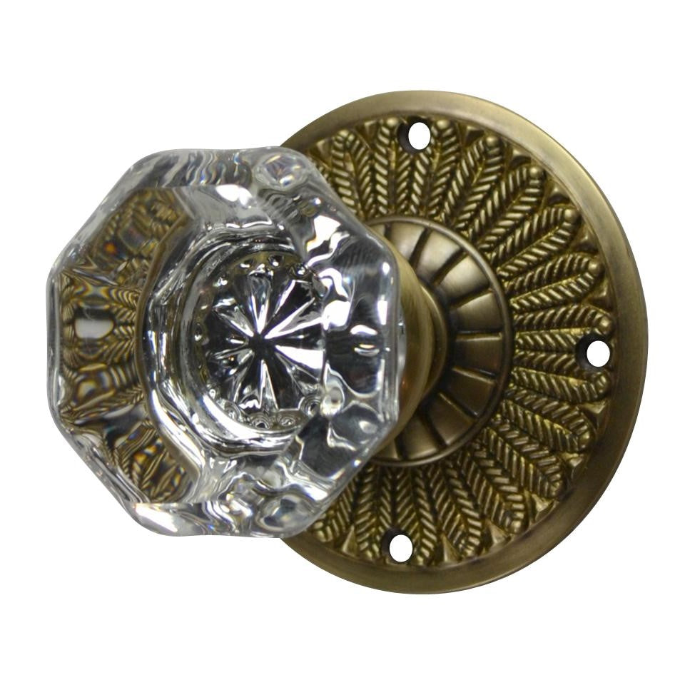 Antique Hardware Feather Rosette Door Set with Octagon Crystal Door Knobs (Several Finishes Available) glass door knobs at lowe's