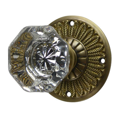 Antique Hardware Feather Rosette Door Set with Octagon Crystal Door Knobs (Several Finishes Available) glass door knobs at lowe's