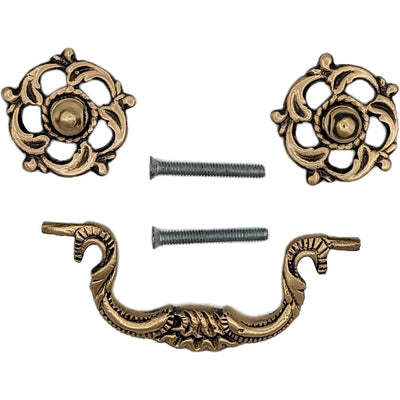 Antique Hardware 4 1/2 Inch Beaded Victorian Bail Pull with Leaf Mount BAIL PULL