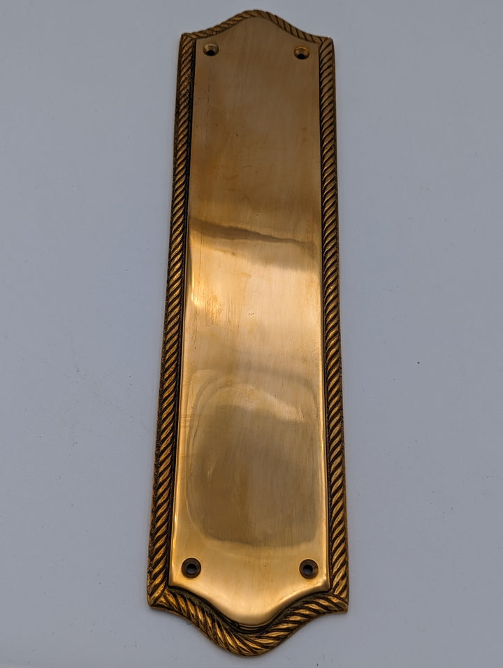##Antique Hardware## Open Box Sale Item 12 Inch Georgian Oval Roped Style Door Push Plate (Polished Brass Finish)
