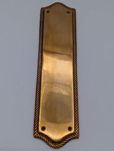 ##Antique Hardware## Open Box Sale Item 12 Inch Georgian Oval Roped Style Door Push Plate (Polished Brass Finish)