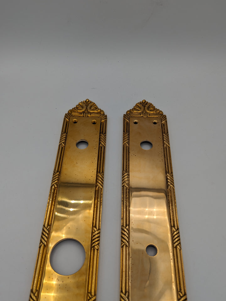 ##Antique Hardware## Open Box Sale Item 13 3/4 Inch Solid Brass Ribbon & Reed Push Plate (Polished Brass Finish)