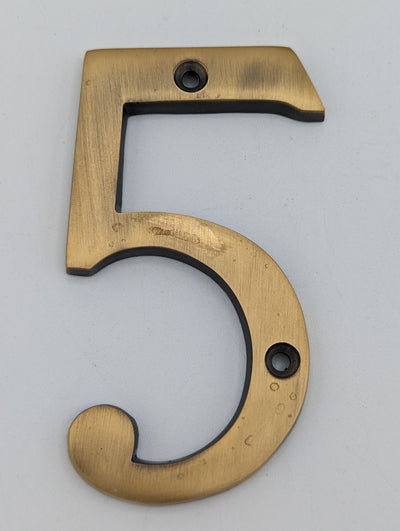 ##Antique Hardware## Open Box Sale Item 4 Inch Tall House Number 5 (Antique Brass Finish)