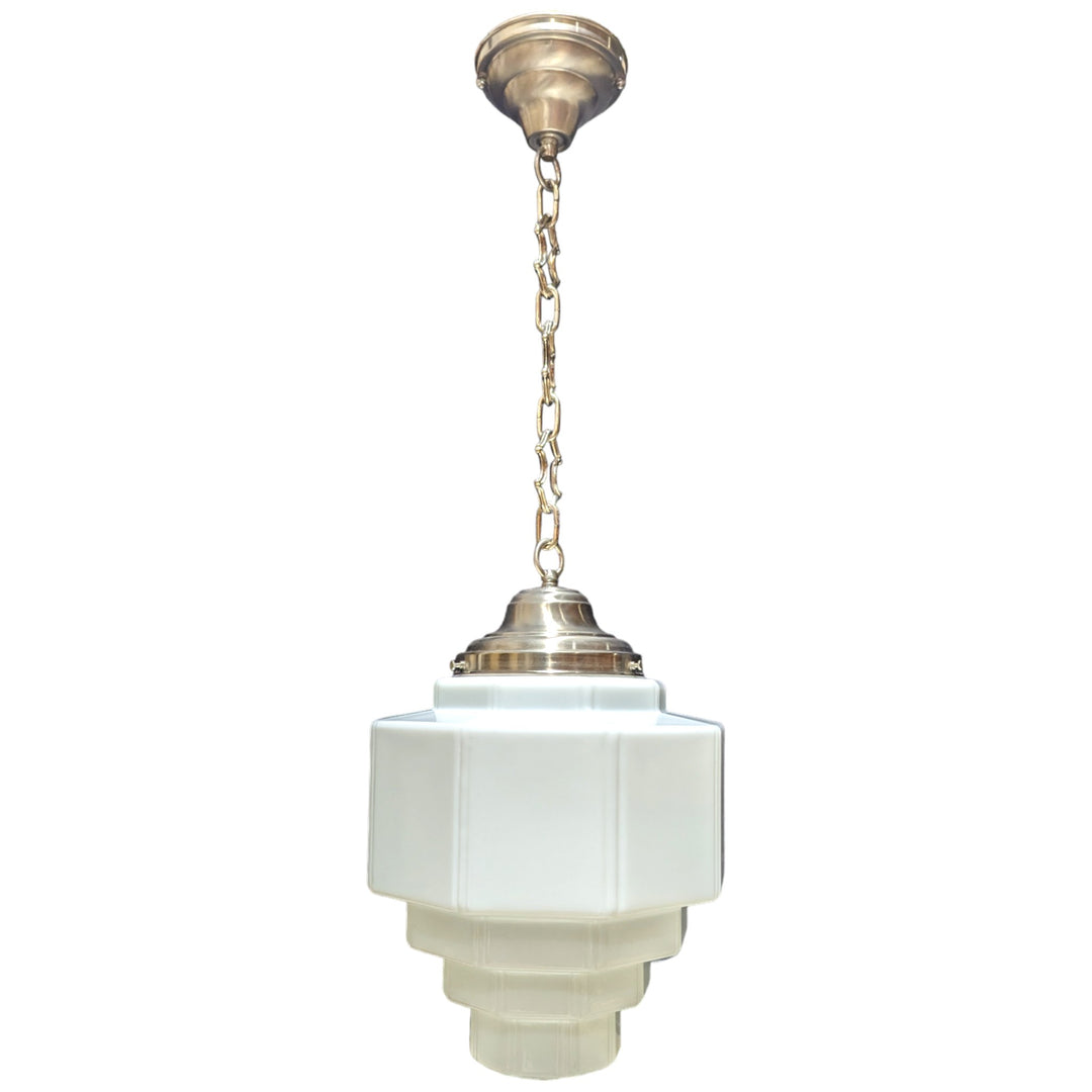 Antique Hardware 34 1/2 Inch Manhattan Skyscraper Grandeur Style Chain Light (Satin Nickel Finish) 