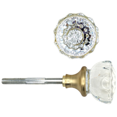 Antique Hardware Fluted Tulip Style Crystal Door Knobs (Satin Brass Finish) 