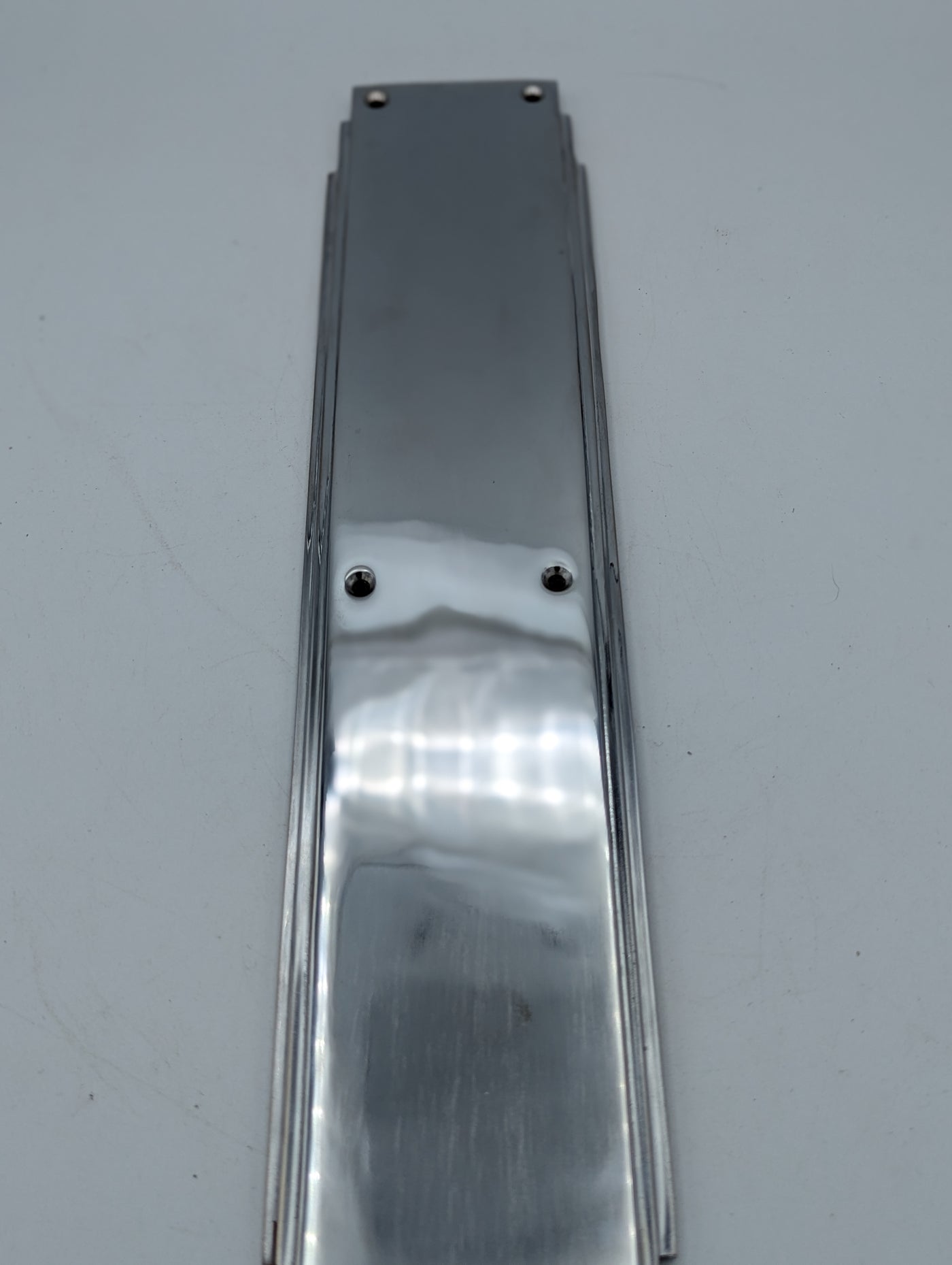 ##Antique Hardware## Open Box Sale Item 14 Inch Solid Brass Art Deco Skyscraper Push Plate (Polished Chrome Finish)