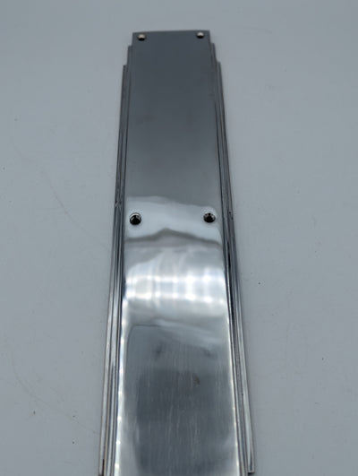 ##Antique Hardware## Open Box Sale Item 14 Inch Solid Brass Art Deco Skyscraper Push Plate (Polished Chrome Finish)