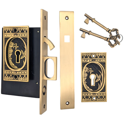 Antique Hardware Broken Leaf Single Pocket Privacy (Lock) Style Door Set POCKET DOOR