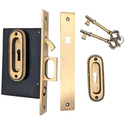 Antique Hardware Georgian Oval Pattern Pocket Privacy (Lock) Style Door Set POCKET DOOR