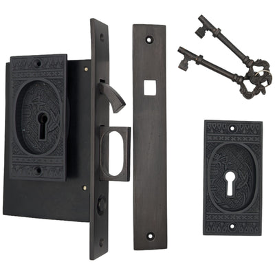 Antique Hardware Broken Leaf Single Pocket Privacy (Lock) Style Door Set POCKET DOOR
