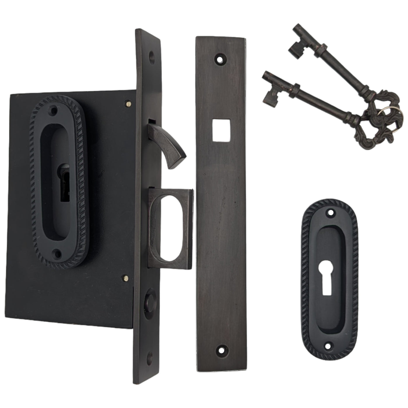 Antique Hardware Georgian Oval Pattern Pocket Privacy (Lock) Style Door Set POCKET DOOR