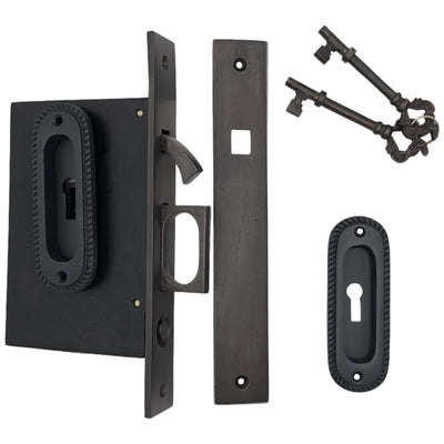 Antique Hardware Georgian Oval Pattern Pocket Privacy (Lock) Style Door Set POCKET DOOR