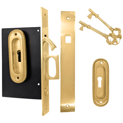 Antique Hardware Georgian Oval Pattern Pocket Privacy (Lock) Style Door Set POCKET DOOR