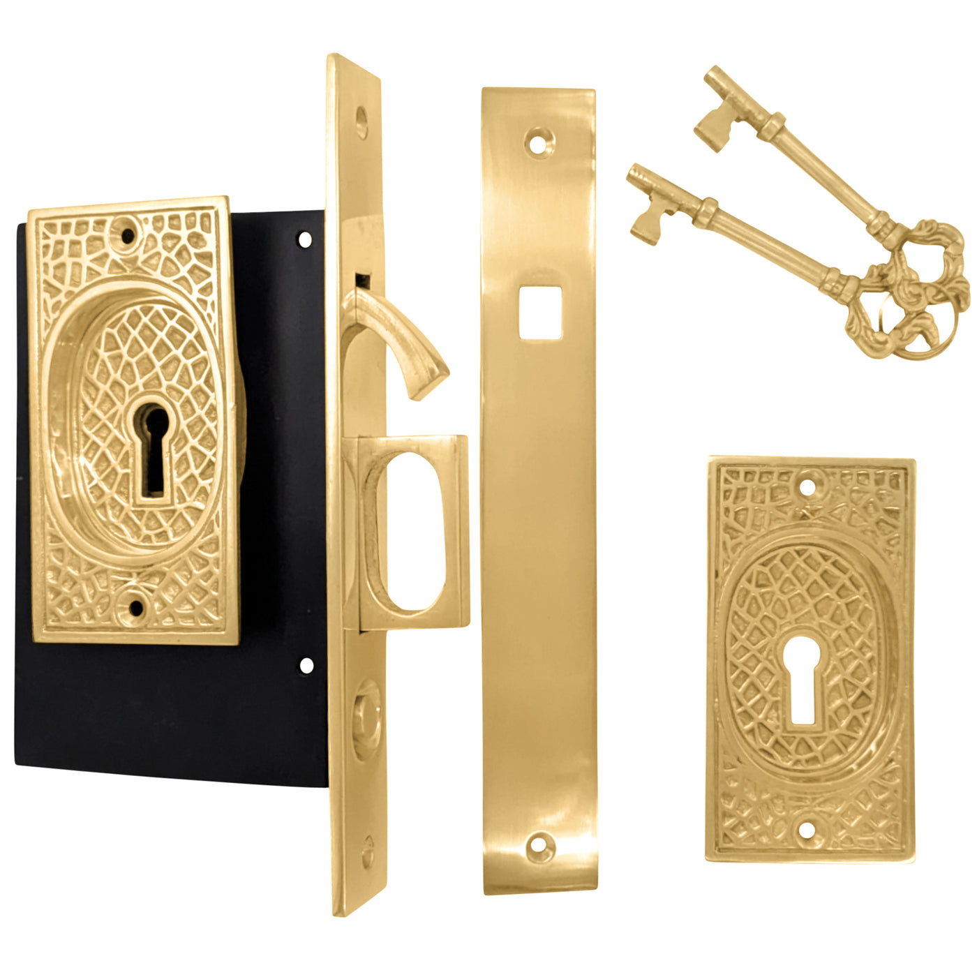Antique Hardware Craftsman Pattern Single Pocket Privacy (Lock) Style Door Set POCKET DOOR