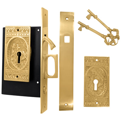 Antique Hardware Broken Leaf Single Pocket Privacy (Lock) Style Door Set POCKET DOOR
